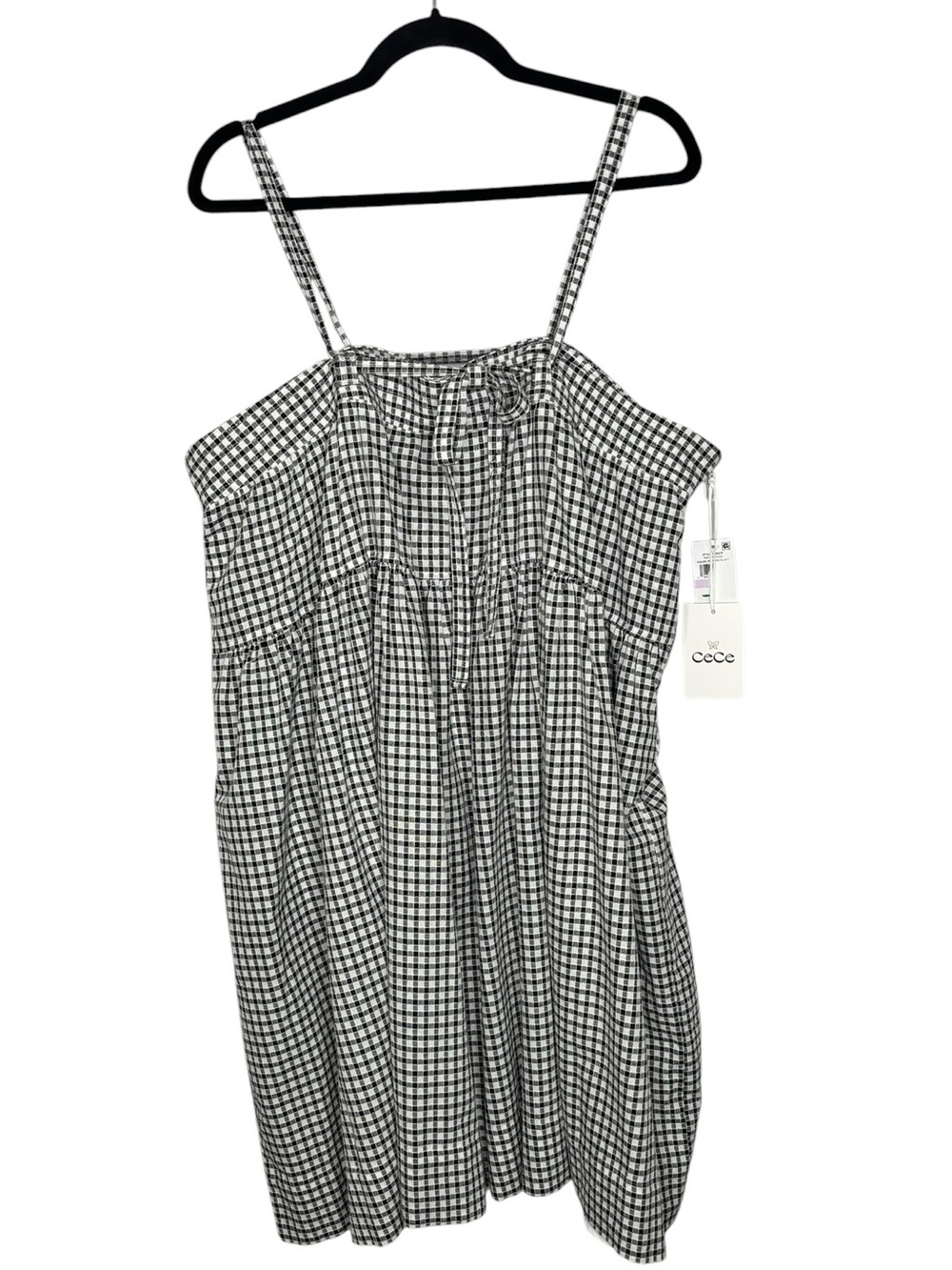 New Cece Women’s Tulip Fields Black White Cotton Check Print Mini Dress Size 22W